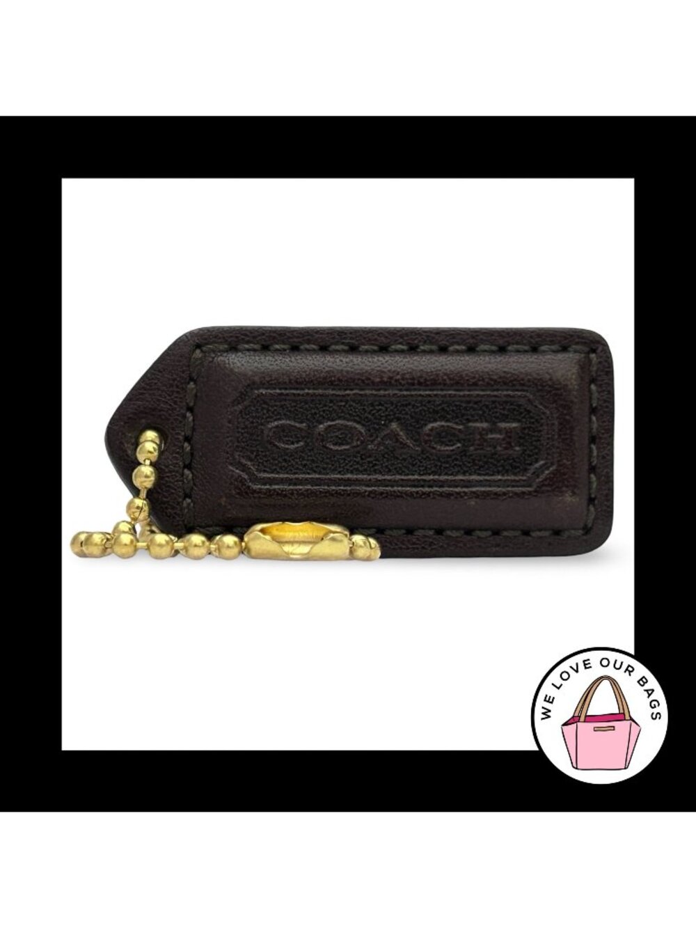 COACH Y2K VINTAGE Hang Tag 2" Mahogany Brown Brass Leather Bag Charm Keychain